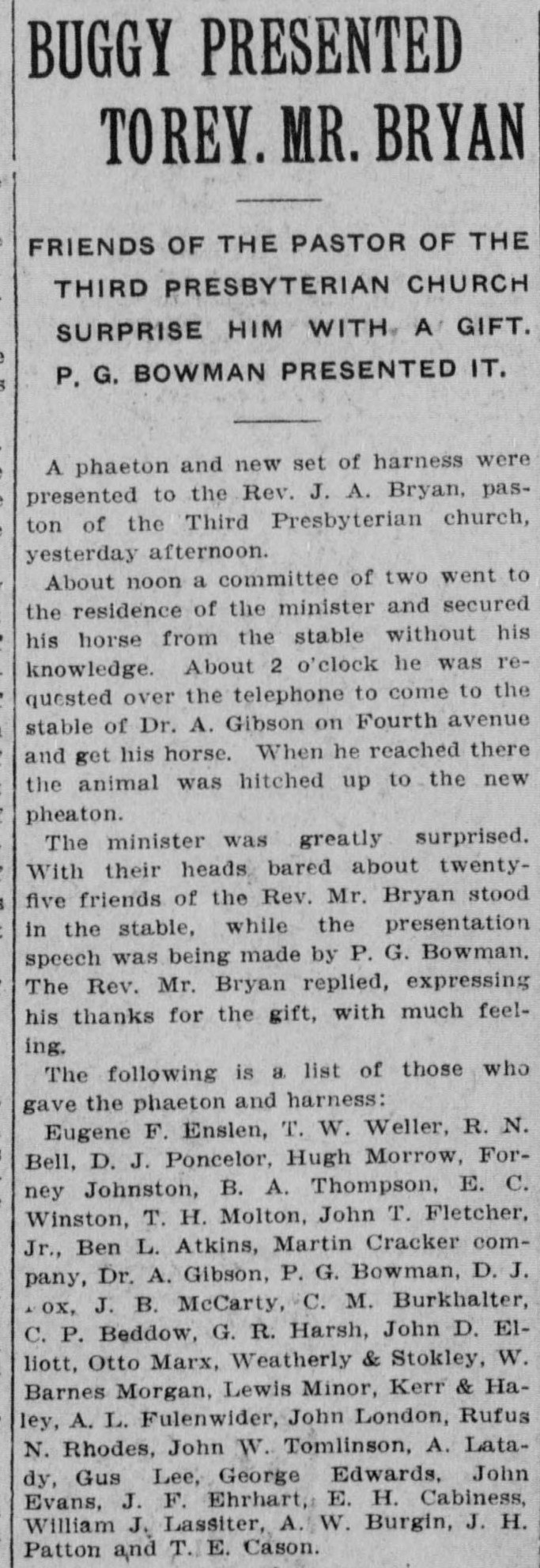 Buggy Presented to Rev. Mr. Bryan